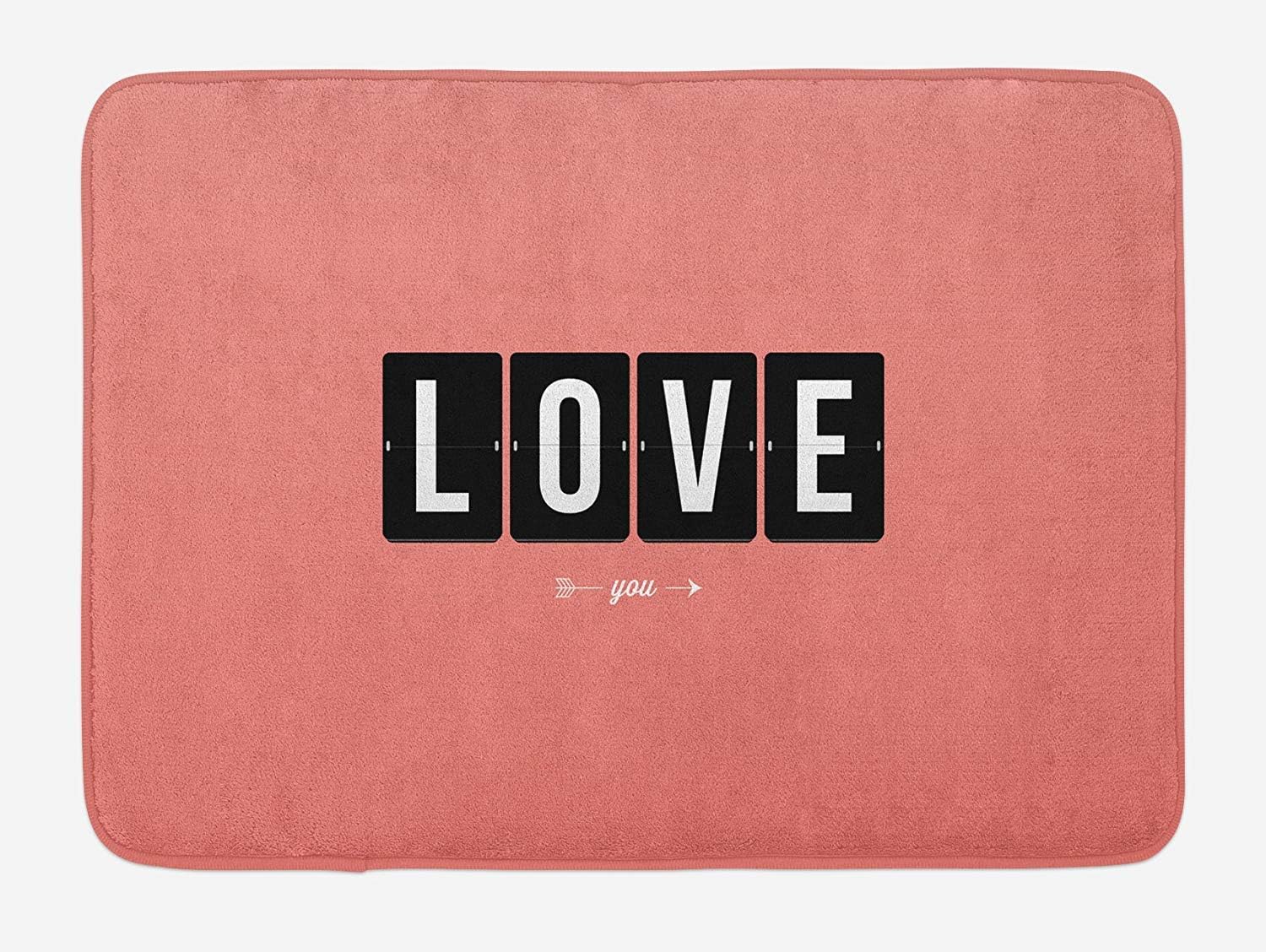 Trsdshorts Love Bath Mat, It's Love O'clock Mechanical Clock Text with Arrow Motif Vintage Illustration, Plush Bathroom Decor Mat with Non Slip Backing, 23.6 x 15.7 Inches, Coral Black White