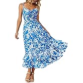 GRACE KARIN Women's Summer Floral Maxi Dress Spaghetti Strap A Line Beach Boho Dresses Ruffle Tiered Casual Dress