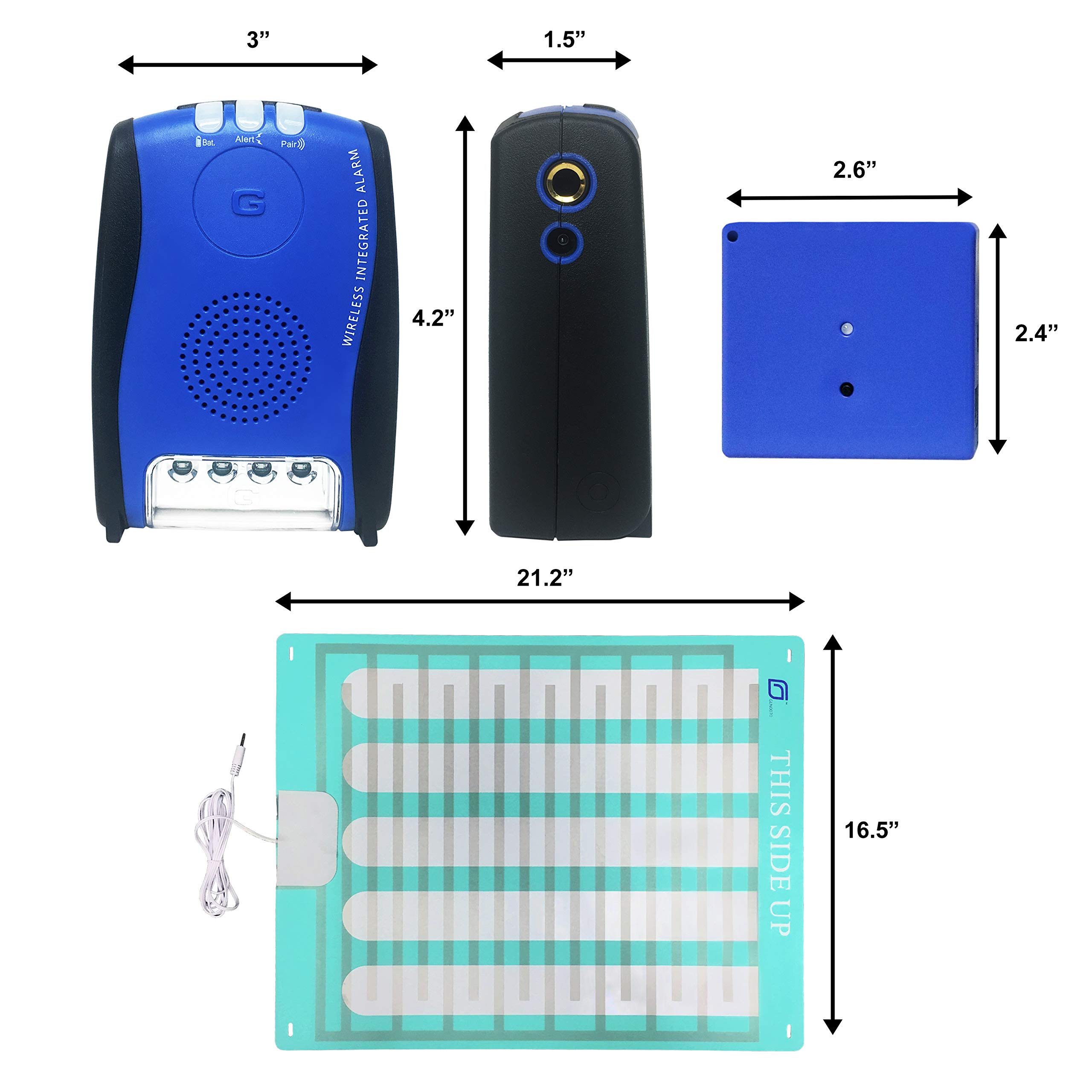 GleenMed Wireless Caregiver Alarm Set with 21.5” x 16.5” Wetting Sensor