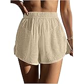 SweatyRocks Women's Elastic Waist Sheer Bikini Bottom Split Hem Solid Cover Up Beach Shorts