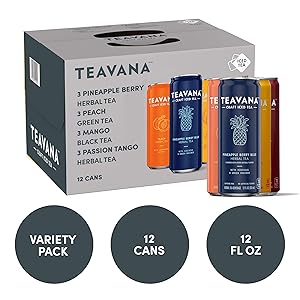 Teavana Craft Iced Tea Variety Pack, Pineapple Berry Blue Herbal Tea, Peach Green Tea, Mango Black Tea & Passion Tango Herbal Tea, 12 Fl. Oz. Cans (Pack of 12)