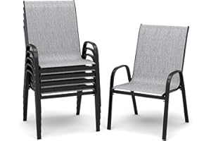 PIZZELLO Patio Chairs Set of 6 - Outdoor Stackable Dining Chairs for All Weather - 20.7 Inch Wide Textilene Outdoor Chair Set
