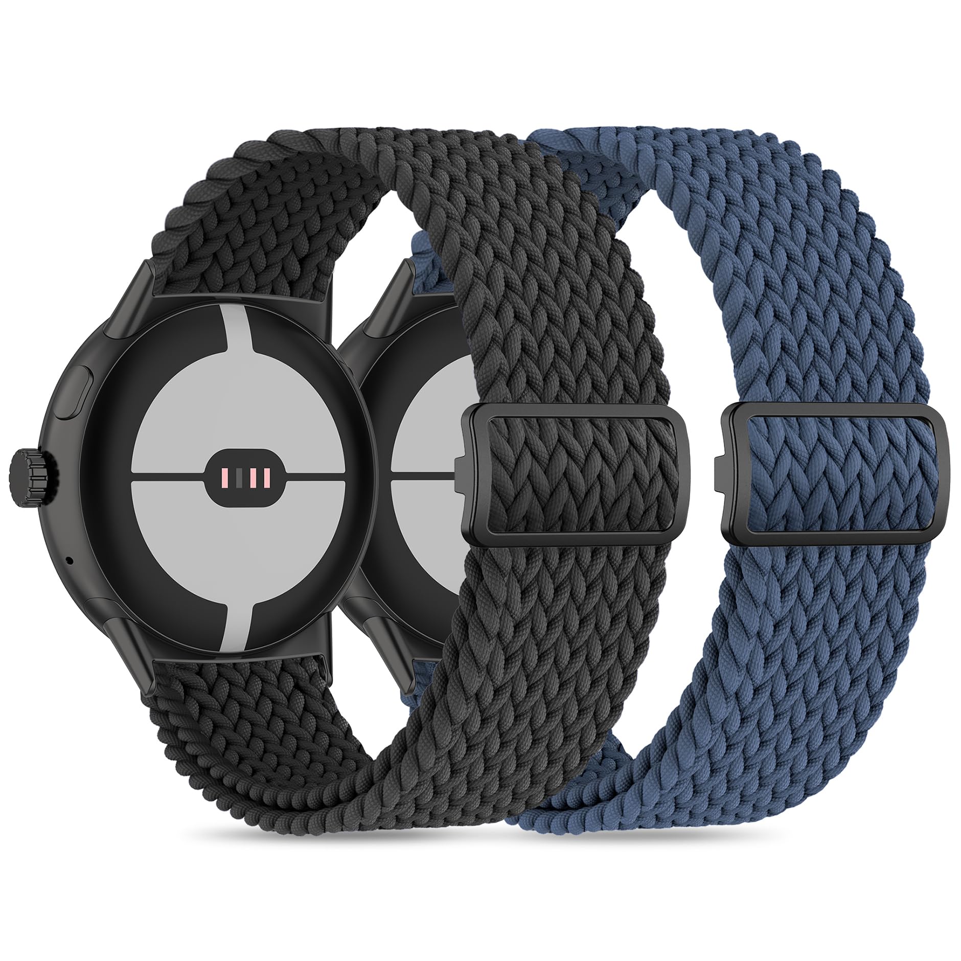 EverAct 2 Pack Braided Nylon Strap Compatible with Google Pixel Watch, Elastic Stretchy Nylon Sport Loop Strap for Women & Men