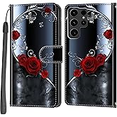 Haninsuze Case Wallet for Samsung Galaxy S24 Ultra, [Kickstand] 3 Card Holder Stand [Shockproof TPU Interior Shell], PU Leather Magnetic Protective Flip Cover 6.8" 2024, Rose Butterfly