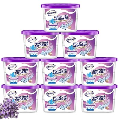 NATRUTH Moisture Absorbers with Lavender Scent,9-Pack Portable Closet Dehumidifier, Odor Eliminator Absorber Bucket, Unscented Humidity Absorber,Cleaner Air Dehumidifier for Closet,Bathrooms
