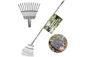 WORKPRO Rake, Small Rake for Leaves with 72” Adjustable Long Handle, 11 Steel Tines, Heavy Duty Metal Leaf Rakes for Garden, Lawn, Yard, Shrub, Flower Bed, Narrow Rakes 9" Wide Head for Tight Spaces