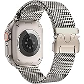 Milanese Loop Band Compatible with Apple Watch Bands Ultra 3/2/1 49mm 46mm 45mm 44mm for Women Men, Parachute-style Buckle Stainless Steel Metal Mesh Strap Bracelet for iWatch Series 11 10 SE 9 8 7 6 5 4