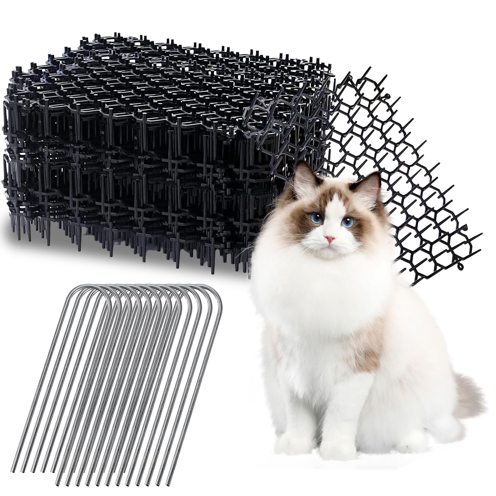 LSRVNM 15 PCS Cat Scat Mat With Spikes 15 * 20CM Anti Dog Digging Mat Cat Spikes Deterrent Animal Prickle Mat with 12 U-Shaped Pegs for Garden Indoor Outdoor
