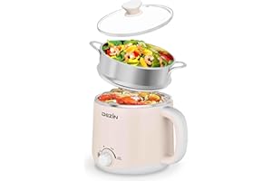 Dezin Hot Pot Electric with Steamer, Rapid Noodles Cooker, Stainless Steel Electric Pot 1.6 Liter, Perfect for Ramen, Egg, Du