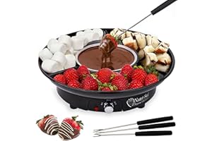 NUTRI-SEAL Dippin' Delights Premium Fondue Pot Electric Set - Perfect Chocolate Fondue Set for Parties, Gifting, and Date Night -Easy to Use & Clean - Detachable Tray w/4 Roasting Forks - Electric Fondue Pot Set