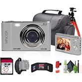 Minolta MND20 44 MP / 2.7K Quad HD Digital Camera (Silver) + 32GB Memory Card + 12 inch Flexible Tripod + Memory Card Wallet + USB Card Reader, SD/microSD + More