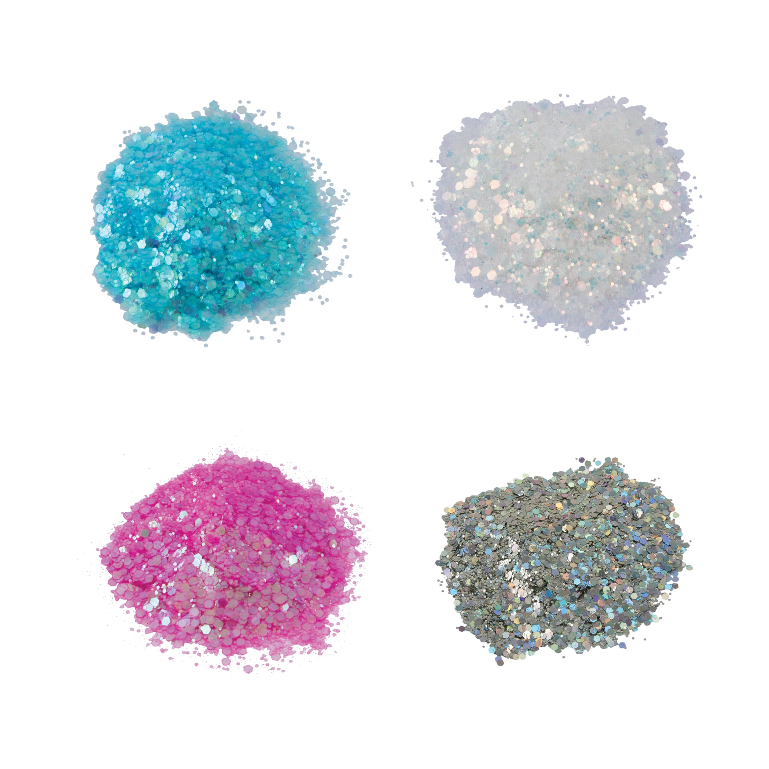 Chunky Glitter Bright Party Blend Bundle, Chunky Jumbo Confetti Glitter for Crafts, Pink, White, Silver, & Blue Glitter, 4 Pack