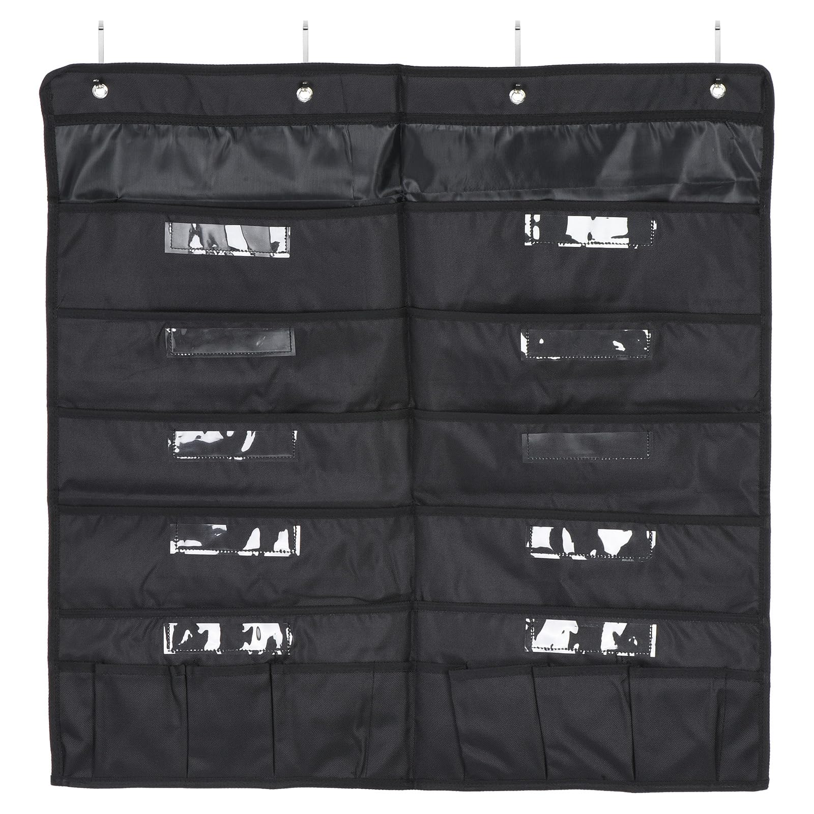 PATIKIL 10 Slots Pocket Chart for Classroom, 1PCS Hanging File Organizer Large Black Storage Pocket Charts with Wall Hook Label for File Folder Paper Office Wall Door Teacher, 71x72CM
