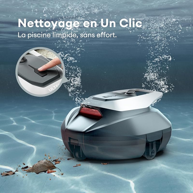 Pooleco 10 Robot Piscine sans Fil, Autonomie 90 Min, Capacité 2,5 L, Double Moteur, Convient aux Piscines Hors Sol et Enterrées Jusqu’à 80㎡