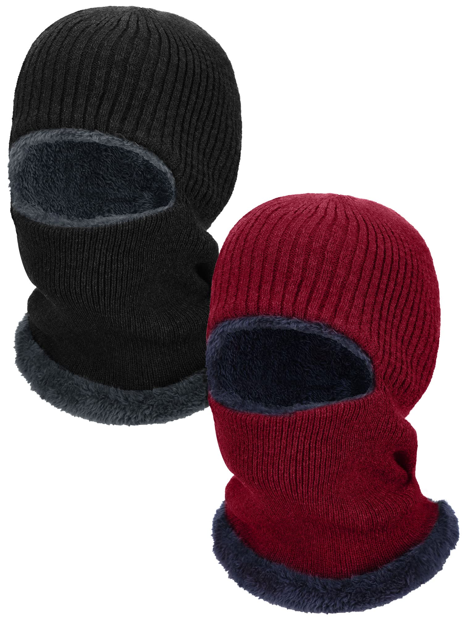 Photo 1 of 2 Pieces Winter Warm Knitted Balaclava Neck Warmer Hat Fleece Ski Cover Windproof Face Cover for Outdoor Sports (Black, Red)