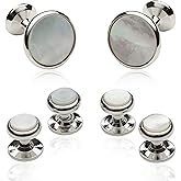 Cuff-Daddy Mother of Pearl and Silver-tone Cufflinks and Studs Tuxedo Formal Set with Presentation Box