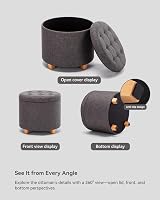 HNNHOME 45cm Round Linen Padded Storage Ottoman Charcoal view 4