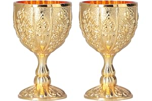 Mini Golden Goblet,2Pcs 30ml Retro European Style Gold Goblet Cup Metal Glasses Luxury Embossed Wine Cup Goblet Wine Liqueur 