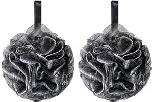 Bath Sponge, 2 Pack 60g Large Black Bath Ball Soft Eco-Friendly PE Mesh Giant Loofah Scrubber, Exfoliating Shower Pouf Ball W
