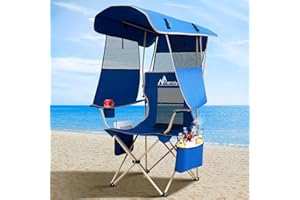 MENOLY Camping Chair with Shade Canopy, Folding Canopy Chair with Cooler Bag for Outdoor Sports, Lawn Chairs with Extra Storage Space, Sturdy Steel Frame for Camping, Beach, Tailgates, Fishing