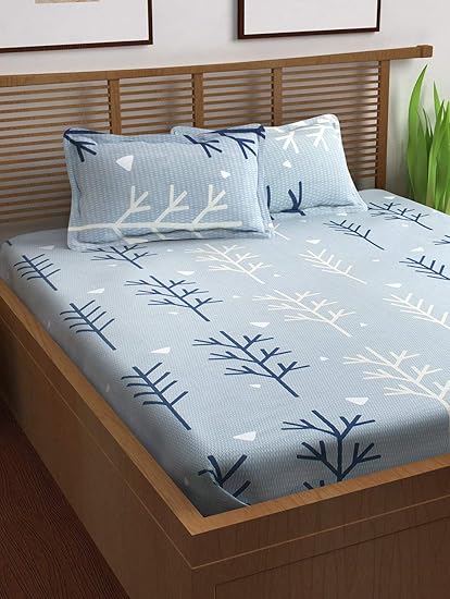 Story@Home Prism 120 TC Cotton Double Bedsheet with 2 Pillow Covers - Floral, Queen Size, Grey