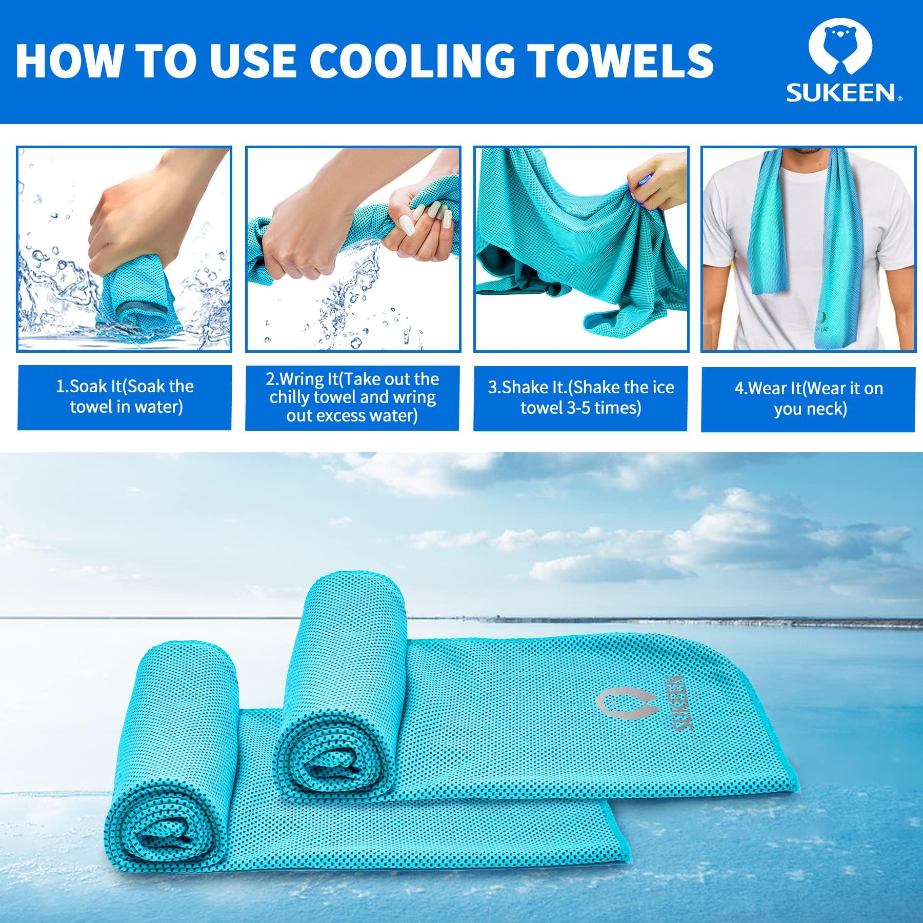 Sukeen Cooling Towels For Neck And Face, 4 Pack Cooling Towels For Hot Weather (40"x12