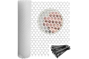 WURJHSONG Plastic Wire Mesh Fence 16in x 10Ft Plastic Chicken Wire Mesh for Poultry, Dogs, Rabbit, Snake Barrier & Gardening Versatile Plastic Fencing (16in x 10Ft, White)