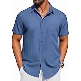 COOFANDY Men's Short Sleeve Button Down Shirt Casual Untucked Dress Shirt Stretch Denim Shirt