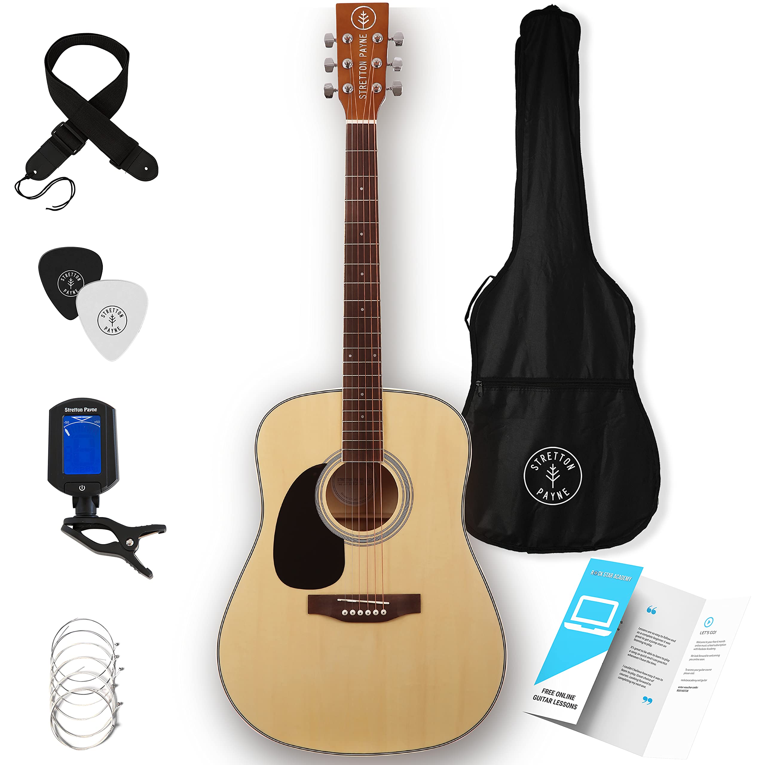 Stretton Payne LEFT HANDED Acoustic Guitar Full Size Dreadnought 41 Inch Steel String Package D1 - Includes Everything a Beginner Needs To Get Started Playing Guitar - Natural โ image 1