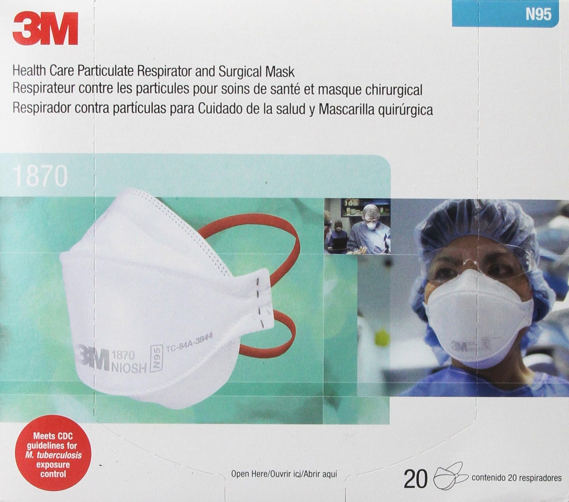 3M 1870 Swine Flu / Dust Protection Particulate Respirator,Pack of 1 box (20 pieces)