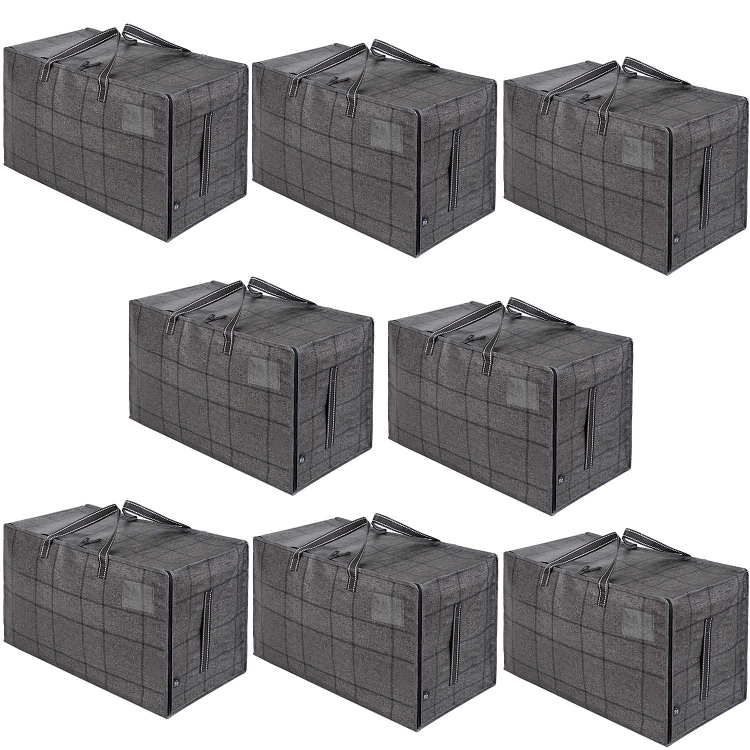 VENO 8 Pack Heavy-Duty Oversize Large Storage Bag Organizer with Zips and Tag Pocket for Moving, Clothes Storage, Laundry Bag, House Essentials, Sustainable, Water-Resistant (Windowpane, 8 Pack)