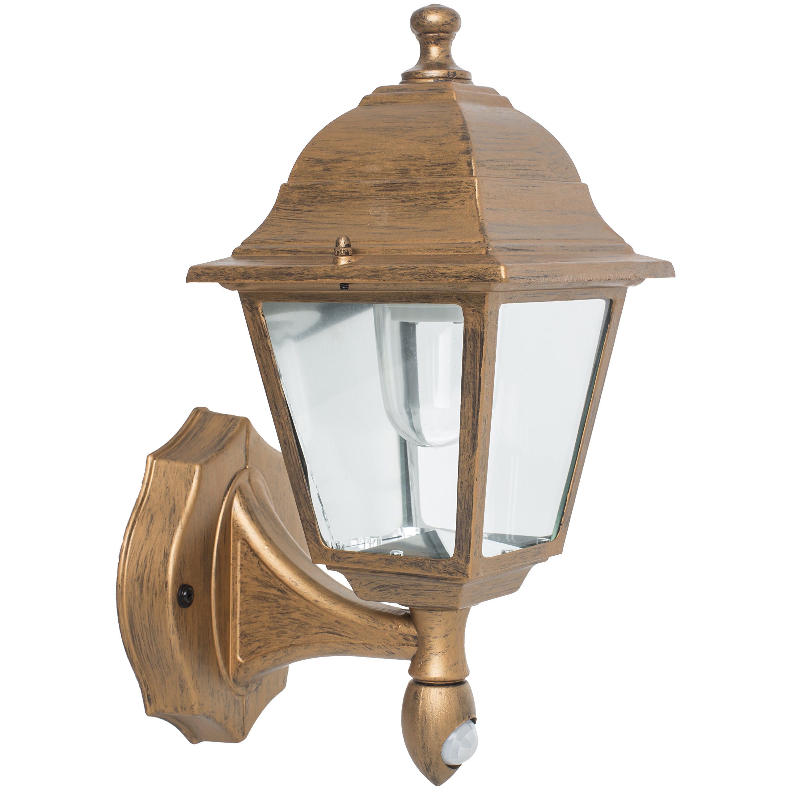Photo 1 of Maxsa 48219 Premium Battery-Powered Motion-Activated Decorative Outdoor Cool White LED Wall Sconce Lighting Fixture, Metal Housing, Golden Copper