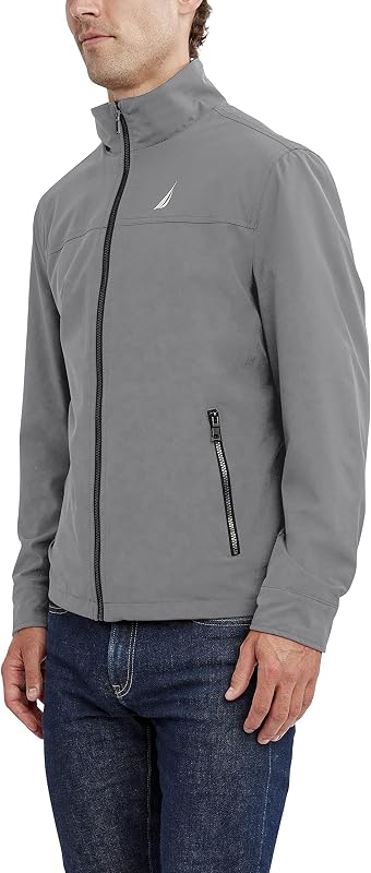 Chaqueta de golf ligera para hombre con cierre completo y elástico para exteriores, Gris nube., XXL