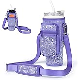 Cinica Bling Diamond Water Bottle Carrier Bag with Phone Pocket for Stanley 40/30 oz Tumbler with Card Holder,Neoprene Water Bottle Holder Pouch with Adjustable Strap for Stanley Cup Accessories