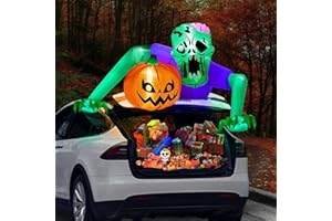 ZRPSIZP Trunk or Treat Car Decorations Kit, Halloween Decorations Outdoor, 7ft Inflatable Green Zombie,Trunk or Treat Decorations for SUV, Halloween Blow Ups with Built-in LEDs for Yard Decorations
