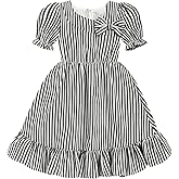 GRNSHTS Toddler Girl Summer Dress Kids Striped Puffed-Sleeve Casual Dresses 1-6Y