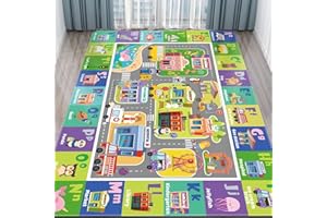 LTKOUGFAM Baby Playmat for Floor, Soft Plush ABC Kids Play Rug for Toddlers & Infants Baby Floor Mats, Kids Car Rug Mat with City, Large Non-Slip Area Rug for kids Room Playroom Bedroom (78.7X59 INCH)