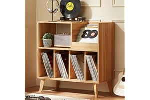 LELELINKY Large Record Player Stand, Turntable Stand with Storage, Vinyl Record Holder with Display Area, Record Player Table Holds Up to 300 Albums, Record Stand for Music Room Living Room-Natural