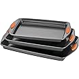 Rachael Ray Nonstick Bakeware Set with Grips, Nonstick Cookie Sheets / Baking Sheets - 3 Piece, Gray with Orange Grips