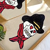 Shovagy Skull Rug Cool Bathroom Rugs Tufted Extra Large Soft Absorbent Quick Dry Bath Mats for Bathroom Non Slip Bath Mat Funny Heart Eyes Halloween Gothic Decor Carpet, 2.5 x 4FT