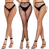 LUCKELF 3 Pairs Women Footless Fishnet Stockings High Waist Tights 8+ Solid Color Cosplay Lingerie Elastic Pantyhose