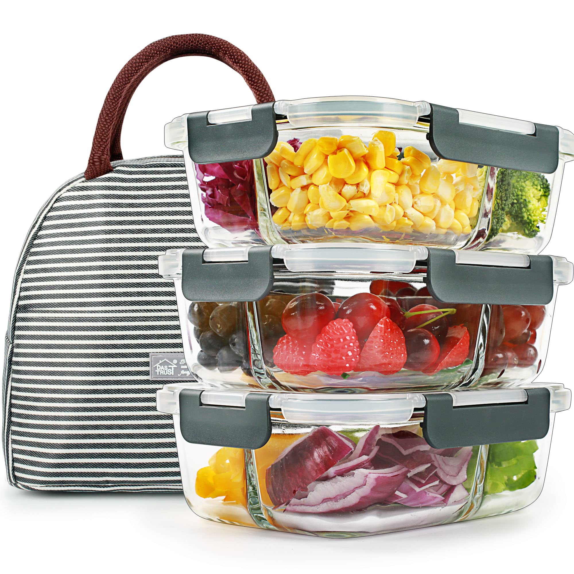 Photo 1 of ***2 PACK ONLY -MISSING ONE*** DAS TRUST 2 Pack Bento Box Glass Meal Prep Container 3 Compartment Glass Food Storage Containers with Lids Meal Prep Bowls Lunch Box for Oven