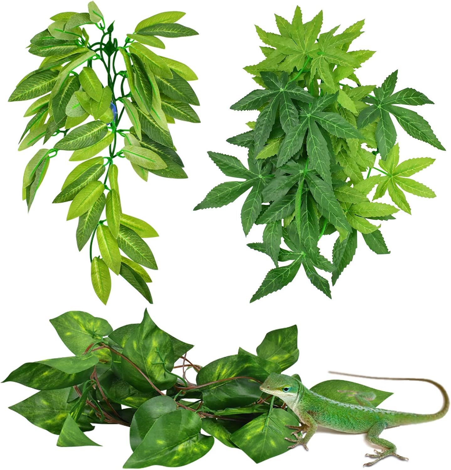 Fishtank Ornament Green Leaves,ERKOON Artificial Plastic Plant 3 Pieces Set Reptile Habitat and Aquarium Fish Terrarium and Home Aquarium Decor