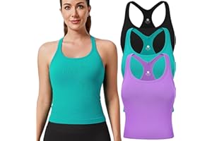 Evercute Women's 1/2/3 Pack Ribbed Workout Tank Tops with Built in Bra Racerback Seamless Crop Tank Tops Camisole Sport Tanks