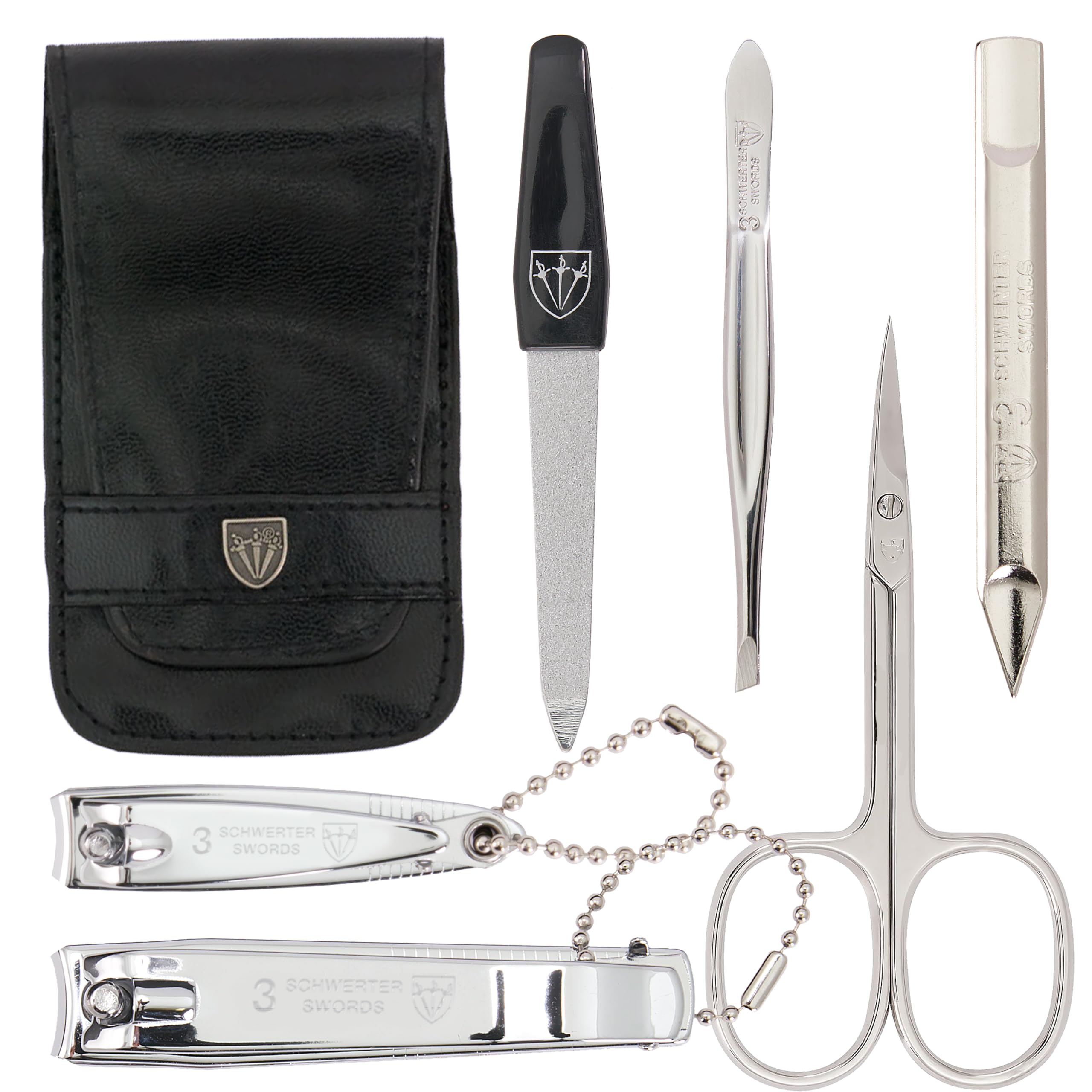 3 Swords Germany - brand quality 6 piece manicure pedicure set for nail care scissors clipper with case by 3 Swords Germany - black