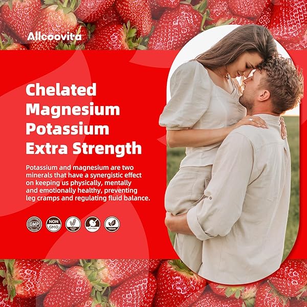 MAGNESIUM GLYCINATE GUMMIES 1000MG – SUGAR FREE MAGNESIUM POTASSIUM SUPPLEMENT WITH VITAMIN D, B6, COQ10 FOR CALM MOOD & SLEEP SUPPORT – 60 STRAWBERRY GUMMIES -1 PACK