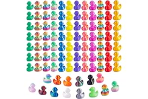 dsooldre 120Pcs 3D Printed Mini Ducks Animals Figurines Rainbow Color Gradient Bulk Set for Desk Pets Decorations,Garden,Office Display,Miniature Animals Decor