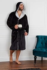 CityComfort Men's Hooded Fleece Dressing Gown 2XL Charcoal Black view 5