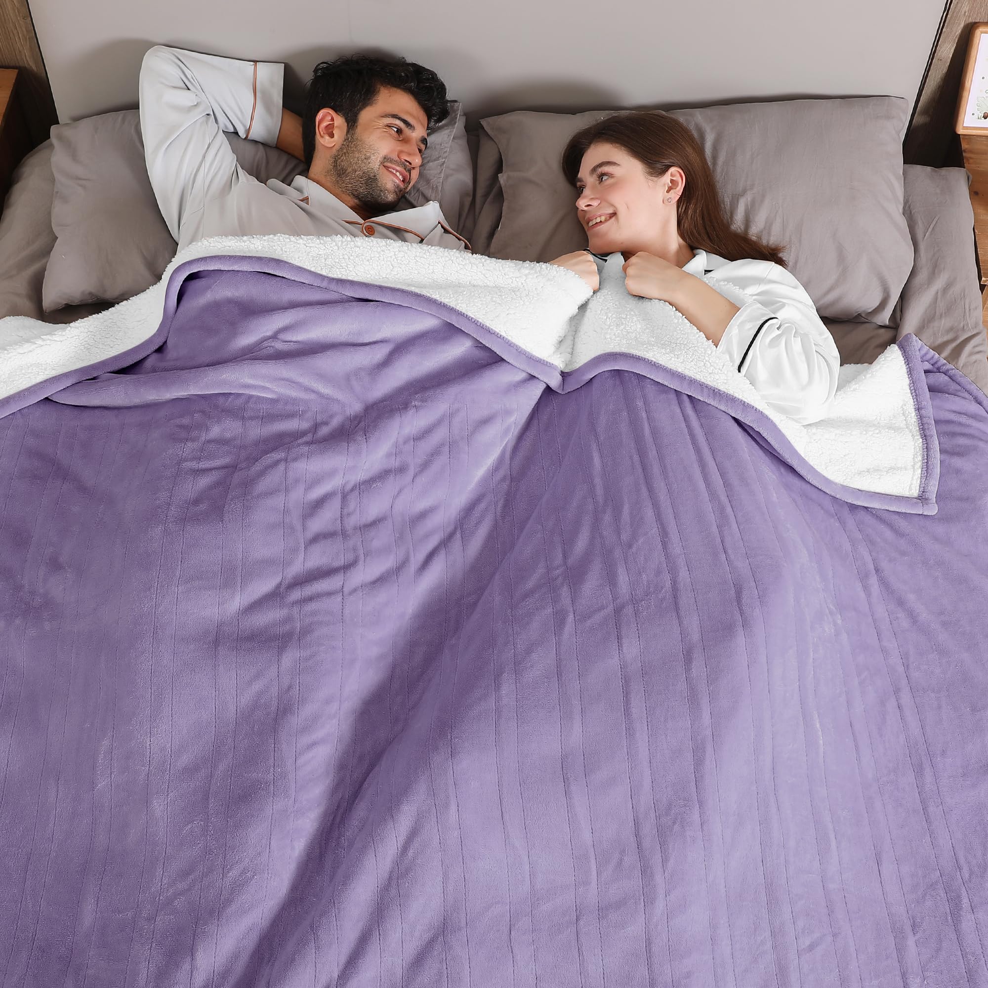 ESTINGO Electric Heating Blanket Queen Size, Heated Electric Blanket with 5 Heating Levels & 10 Hours Auto Off, Machine Washable Plush Heated Blanket 84" x 90", Lavender Violet