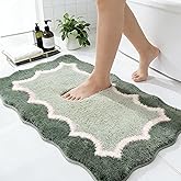 Wylumen Scalloped Green Bathroom Rugs Mat,Non Slip Absorbent Quick Dry Bath Mats for Shower Room,Plush Microfiber Bath Mats for Bathroom Floor Washable Carpet for Shower Tub Sink Bedroom,20"x32"